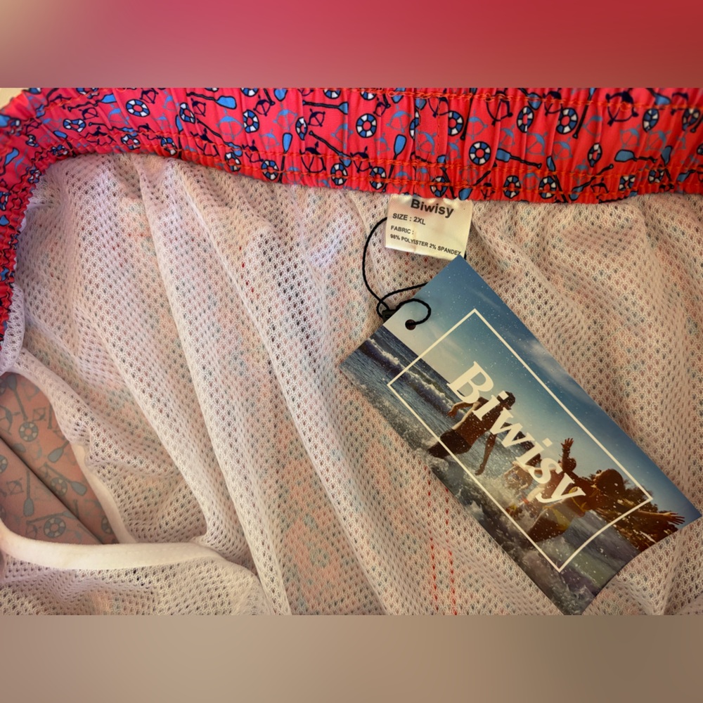 BIWISY Men's Swim Trunk Board Shorts Paddle Novelty Print Vacation Pink 2XL - Picture 15 of 16